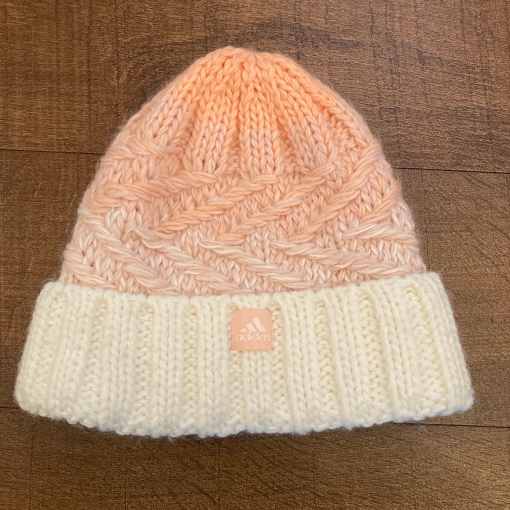 Adidas Pink/Peach/Cream Knit Beanie Hat Women’s